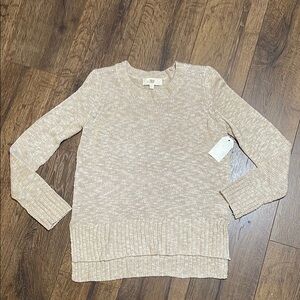 Pique Cream Textured Crew Neck Sweater, Size Small